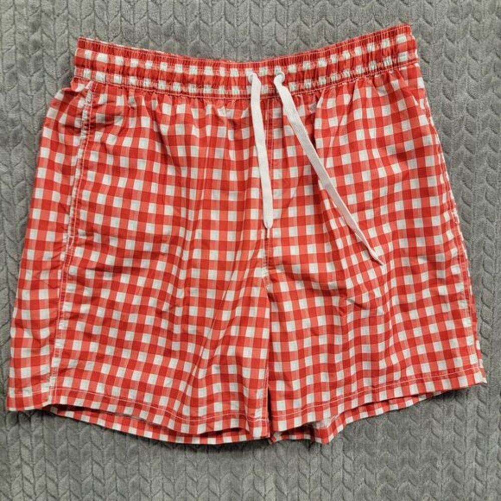 Kavu Shorts Swim Trunks Mens Size XL Elastic Waist Drawstring Red‎ Pinic Check